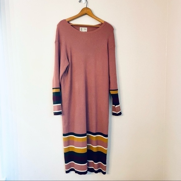Anthropologie Parvati Midi Knit Sweater Dress Rose Pink Striped Large - Picture 5 of 14